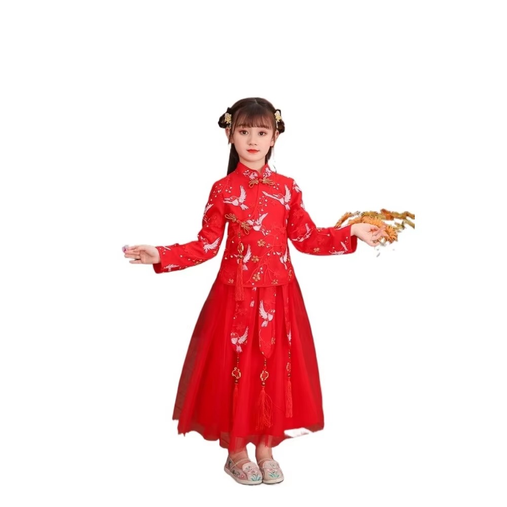 Fashion Show Ethnic Wear - เสื้อผ้าเด็กผู้หญิงชุดเด็กชุด Hanfu คอสเพลย์ปาร์ตี้เวทีแสดงเต้นรํา Fairy สไตล์ชาติพันธุ์เย็บปักถักร้อยเสื้อผ้าแฟชั่น