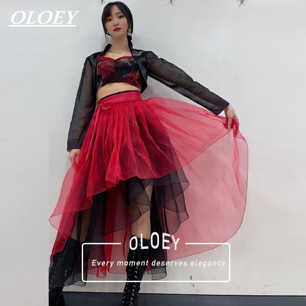 Hanbok Modern Set - ชุดฮันบกคอนเสิร์ตสีแดงดำสไตล์โมเดิร์น OLOEY 3 ชิ้น 2026 ชุดแสดงสำหรับถ่ายภาพสไตล์เกาหลี
