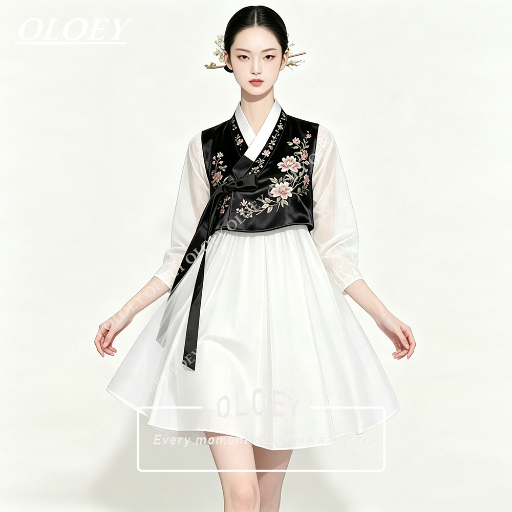 ชุดฮันบกสั้น OLOEY สีดำซาตินแล - Hanbok Modern Set บทวิจารณ์และราคา
