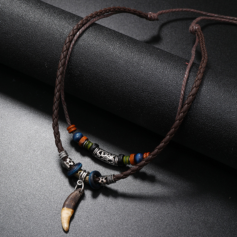 สร้อยคอหนังถักสองชั้นสไตล์วินเ - Ethnic Fashion Pk บทวิจารณ์และราคา